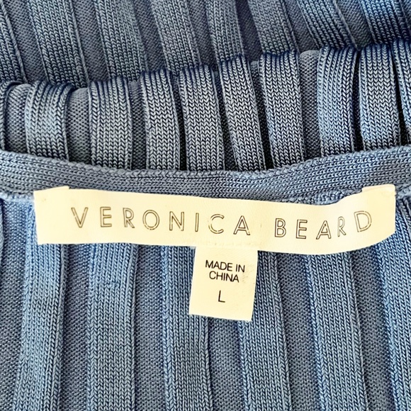 Veronica Beard Clara Blue Square Neck Ribbed Knit Long Sleeve Top - Picture 4 of 6